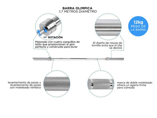 Barra Olimpica Gadnic 1,7 Metros Profesional 12kg - 4