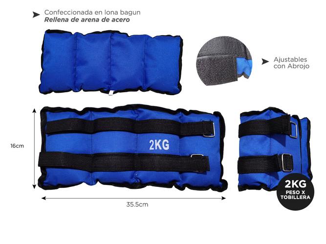 Tobilleras con Peso Gadnic Kit x 2 de 2kg c/u Reforzadas con Abrojo - 4