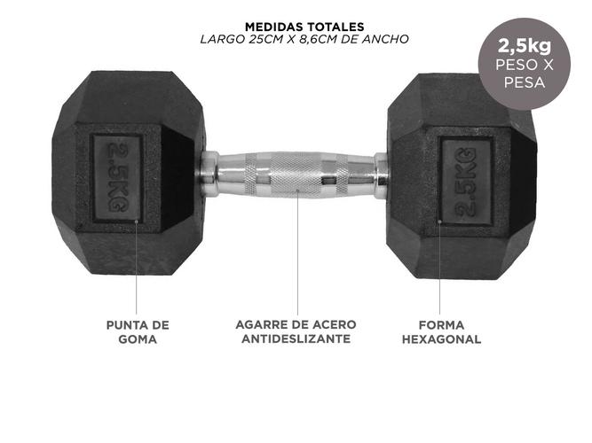 Mancuernas Hexagonales Gadnic Fit 2,5KG Goma 5kg Totales - 4