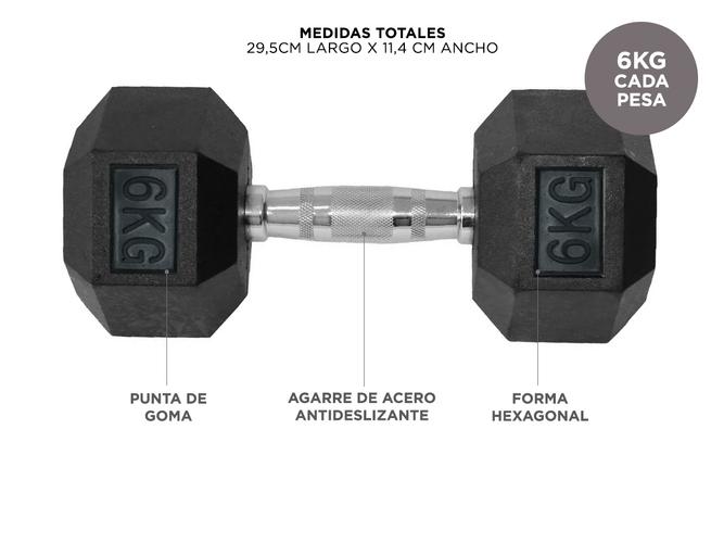 Mancuernas Hexagonale Gadnic Fit 6KG Goma 12kg Totales - 4