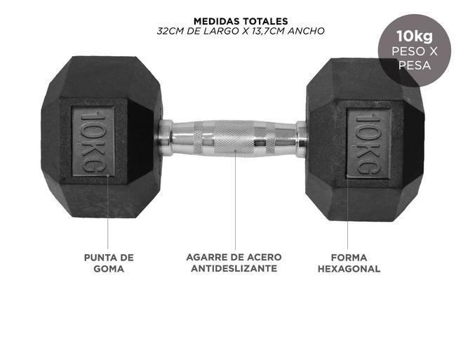 Mancuernas Hexagonales Gadnic Fit 10KG Goma 20kg Totales - 4