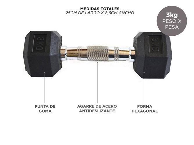 Mancuernas Hexagonales Gadnic Fit 3KG Goma 6kg Totales - 4
