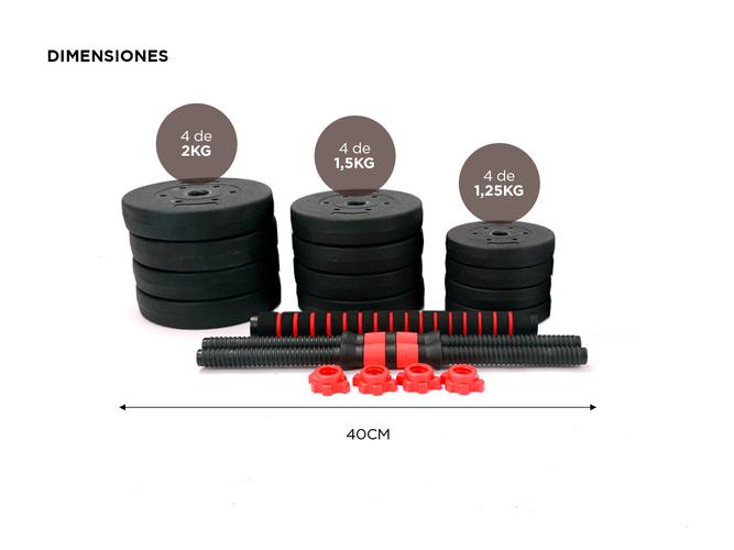 Kit Mancuernas Y Barra Gadnic FT340 20 Kg Tope A Rosca Discos - 4