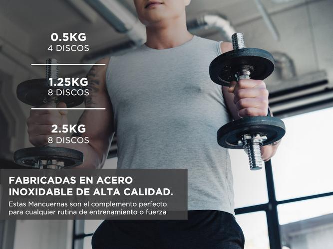 Mancuernas Gadnic Set x 2 Acero Macizo 34kg Total Trabas Regulables a Rosca - 3