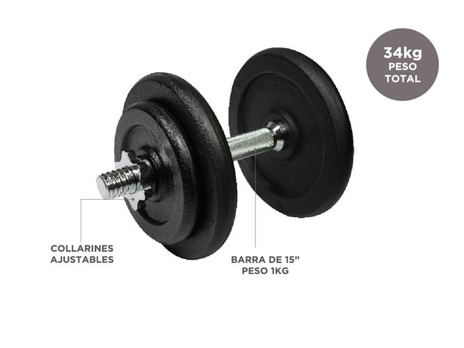 Mancuernas Gadnic Set x 2 Acero Macizo 34kg Total Trabas Regulables a Rosca - 4