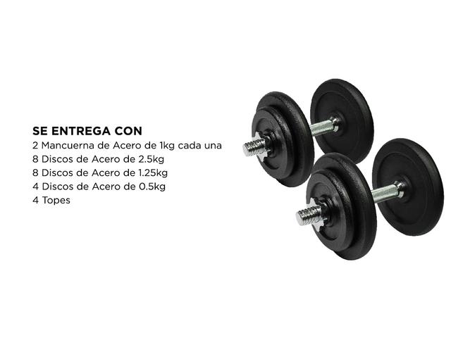 Mancuernas Gadnic Set x 2 Acero Macizo 34kg Total Trabas Regulables a Rosca - 5