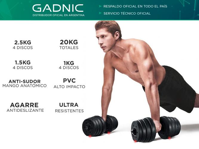 Kit 2 Mancuernas Pesas + 20 Kg Discos A Rosca Cromadas Gym - 1