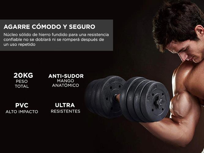 Kit 2 Mancuernas Pesas + 20 Kg Discos A Rosca Cromadas Gym - 3