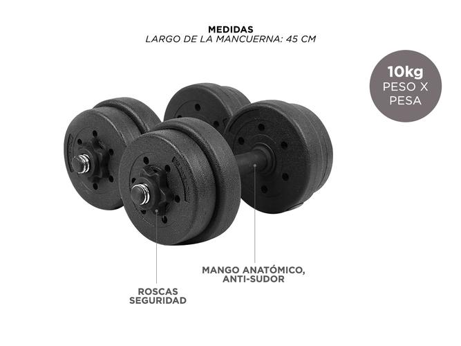 Kit 2 Mancuernas Pesas + 20 Kg Discos A Rosca Cromadas Gym - 5