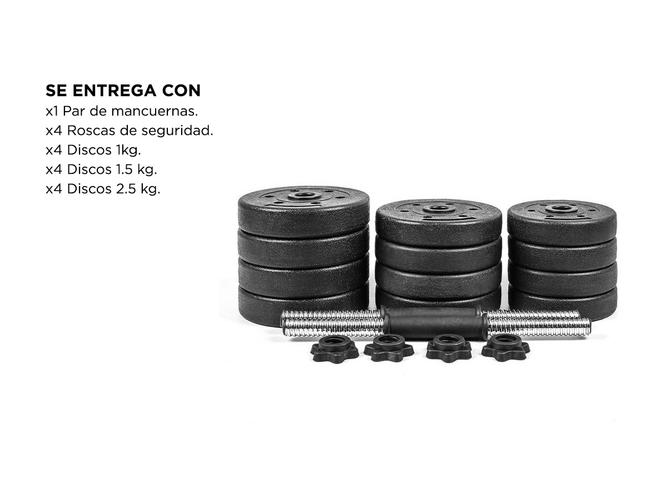 Kit 2 Mancuernas Pesas + 20 Kg Discos A Rosca Cromadas Gym - 6