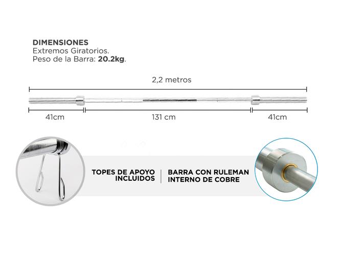 Barra Olimpica Gadnic 2,2 Metros Profesional 350kg - 5