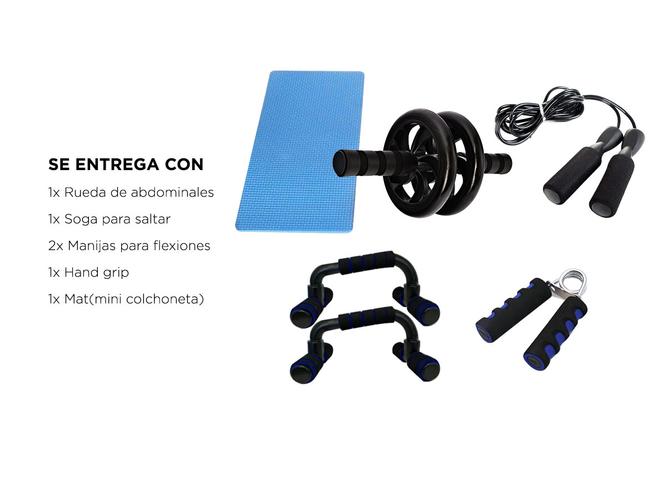 Kit Entrenamiento Fitness Gadnic Ab Wheel + Soga + Manijas + Hand Grip - 6