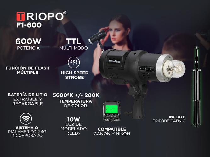 Flash Exterior Triopo F1-600 Inalámbrico Con Doble Luz Estroboscópica  - 1