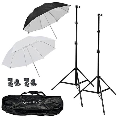 Kit Estudio Fotografia 2 Tripodes 2mts + 4 Sombrillas Blancas Negras + 2 Portalamparas - 0