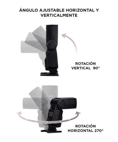 Flash Fotográfico Gadnic Con Rotación Horizontal 270° y Vertical 90° Compatibilidad Universal Canon Nikon Fujifilm Pentax - 4