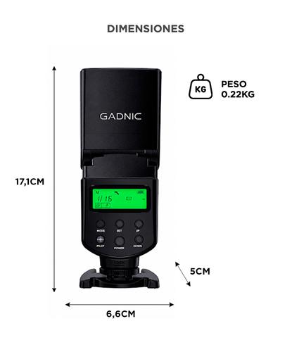 Flash Fotográfico Gadnic Con Rotación Horizontal 270° y Vertical 90° Compatibilidad Universal Canon Nikon Fujifilm Pentax - 3