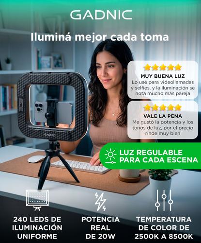 Aro De Luz Led Gadnic 20W 240 Leds 2500K A 8500K Batería 1500mAh Con Trípode Y Soporte Para Celular - 1