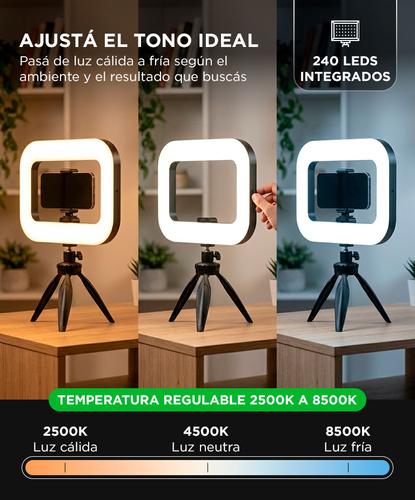 Aro De Luz Led Gadnic 20W 240 Leds 2500K A 8500K Batería 1500mAh Con Trípode Y Soporte Para Celular - 2