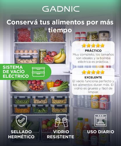 Set X12 Contenedores Herméticos De Vidrio Gadnic  bomba de vacio electrica recargable  5 Bolsas plásticas de vacío - 1