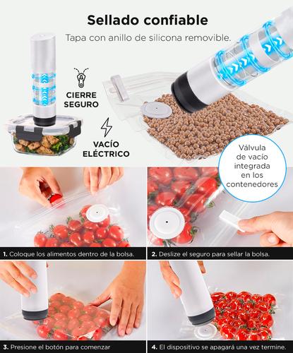 Set X12 Contenedores Herméticos De Vidrio Gadnic  bomba de vacio electrica recargable  5 Bolsas plásticas de vacío - 3