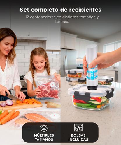 Set X12 Contenedores Herméticos De Vidrio Gadnic  bomba de vacio electrica recargable  5 Bolsas plásticas de vacío - 4