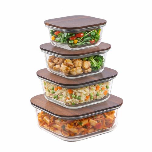 Set Tapers De Vidrio Gadnic 4 Piezas Con Tapa De Madera Herméticos - 0