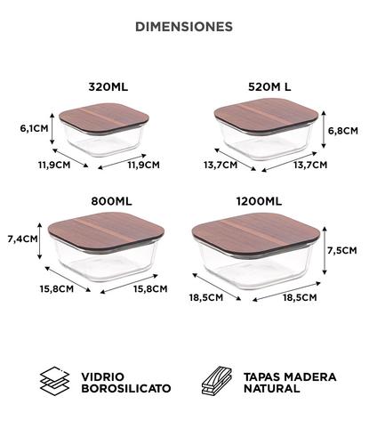 Set Tapers De Vidrio Gadnic 4 Piezas Con Tapa De Madera Herméticos - 4