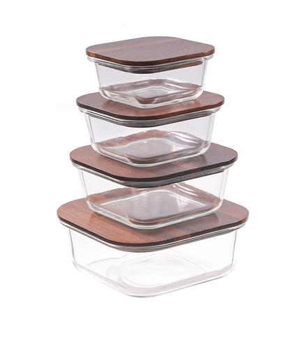 Set Tapers De Vidrio Gadnic 4 Piezas Con Tapa De Madera Herméticos - 5