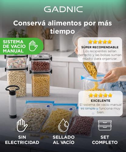 Set X5 Tápers De plástico Gadnic   bomba de vacío manual  5 Bolsas plásticas de vacío - 1