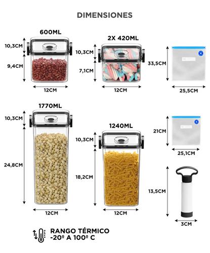 Set X5 Tápers De plástico Gadnic   bomba de vacío manual  5 Bolsas plásticas de vacío - 5