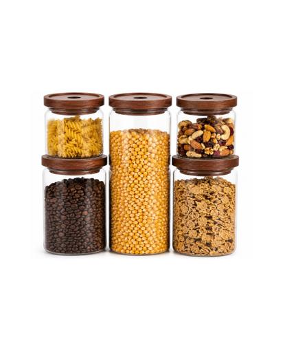 Set Frascos De Vidrio Con Tapa De Madera Gadnic Cierre Hermético Cocina 5 Unidades  - 6