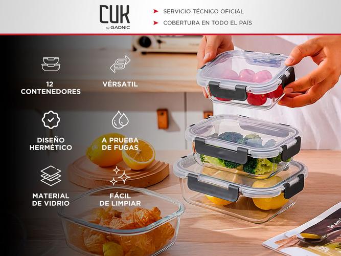 Set x12 Taper Contenedor Hermético De Vidrio Gadnic Apto Microondas Horno Freezer Heladera  - 1