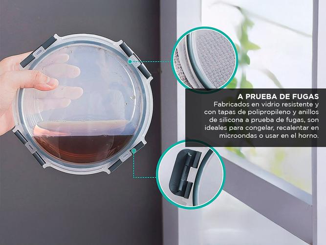 Set x12 Taper Contenedor Hermético De Vidrio Gadnic Apto Microondas Horno Freezer Heladera  - 2