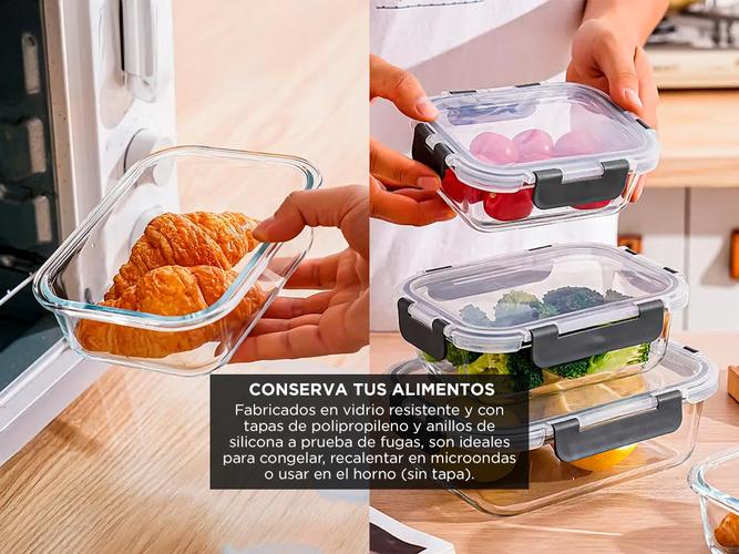Set x12 Taper Contenedor Hermético De Vidrio Gadnic Apto Microondas Horno Freezer Heladera  - 4