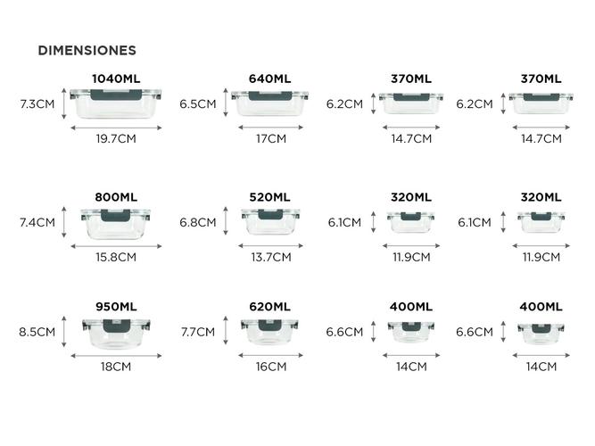 Set x12 Taper Contenedor Hermético De Vidrio Gadnic Apto Microondas Horno Freezer Heladera  - 5