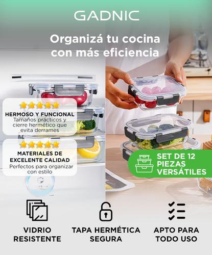 Set x12 Taper Contenedor Hermético De Vidrio Gadnic Apto Microondas Horno Freezer Heladera  - 1