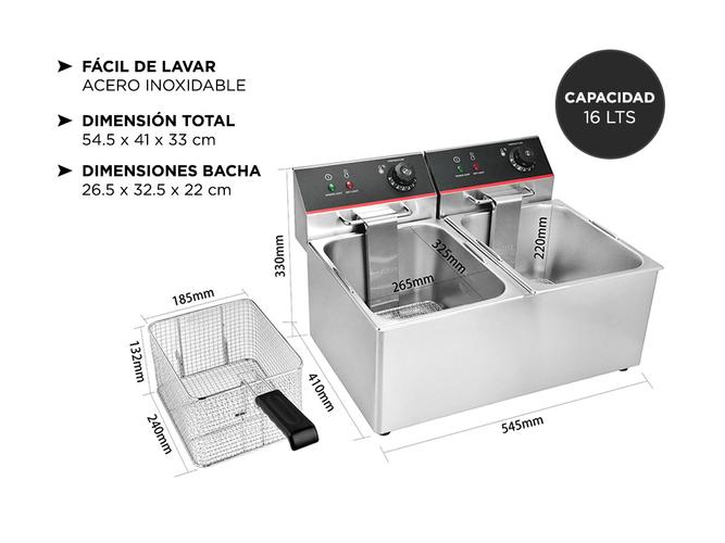 Freidora Industrial Aceite Eléctrica Doble Capacidad 16lts Acero Inoxidable  - 5