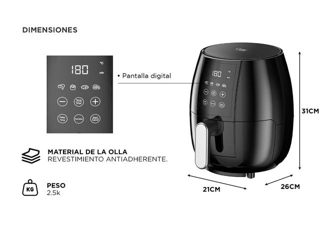 Freidora De Aire Gadnic Eléctrica 25L 1000W Timer Digital  - 5
