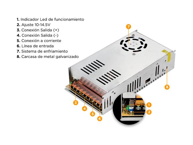 Kit x 6 Fuente Switching 12v 30a 30amp Regulada Metalica Tira Led Cc - 5