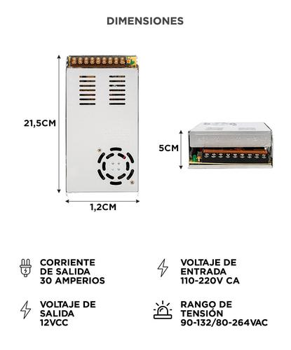 Fuente Switching Gadnic 12v 30a 30amp Regulada Metalica Tira Led Cc - 5