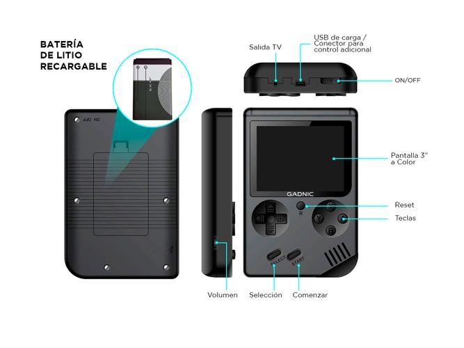 Consola de Juegos Gadnic GM1 Retro 8 Bit 500 Juegos  Remoto - 4