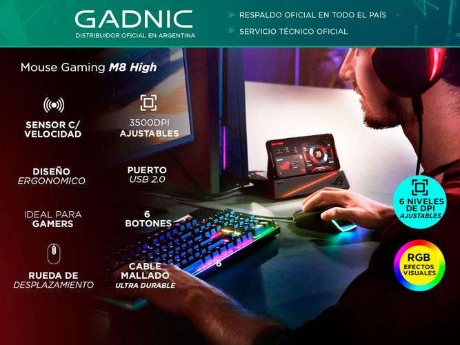 Mouse Gamer Gadnic M8 High 6 Botones RGB USB - 1