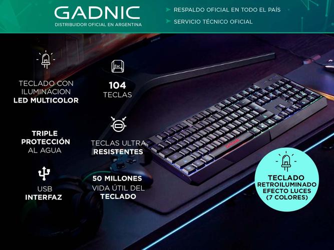 Teclado Gadnic Retroiluminado Gaming 7 Colores QWERTY - 1