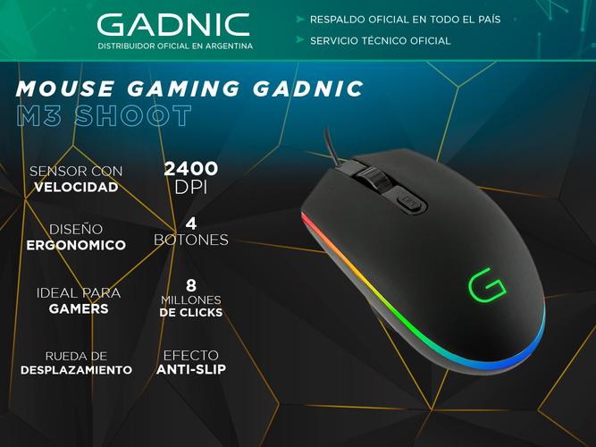 Mouse Gaming Gadnic M3 SHOOT Cable USB Y Luces RGB 2400 DPI - 1