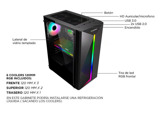 Gabinete Gamer Pc Atx Gadnic Apocalipsis 6 Coolers  - 4