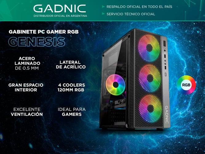 Gabinete Gamer Pc Gadnic Genesis 4 Coolers Rgb Atx - 1