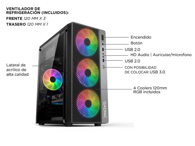 Gabinete Gamer Pc Gadnic Genesis 4 Coolers Rgb Atx - 3