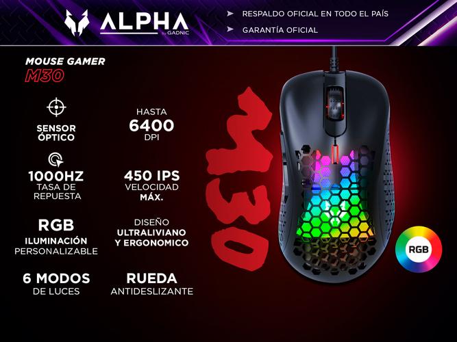 Mouse Gamer Ultraliviano Rgb Gadnic M30 ideal FPS MOBA Shooters - 1