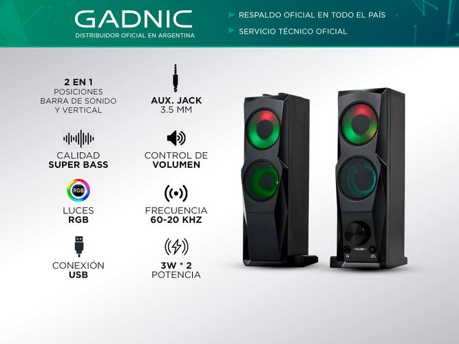 Parlante Gamer RGB Gadnic 2 en 1 Pc y Barra de Sonido - 1