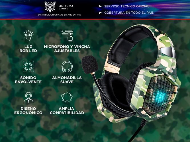 Auriculares Gamer Onikuma K8 con Micrófono y Luz RGB LED - 1